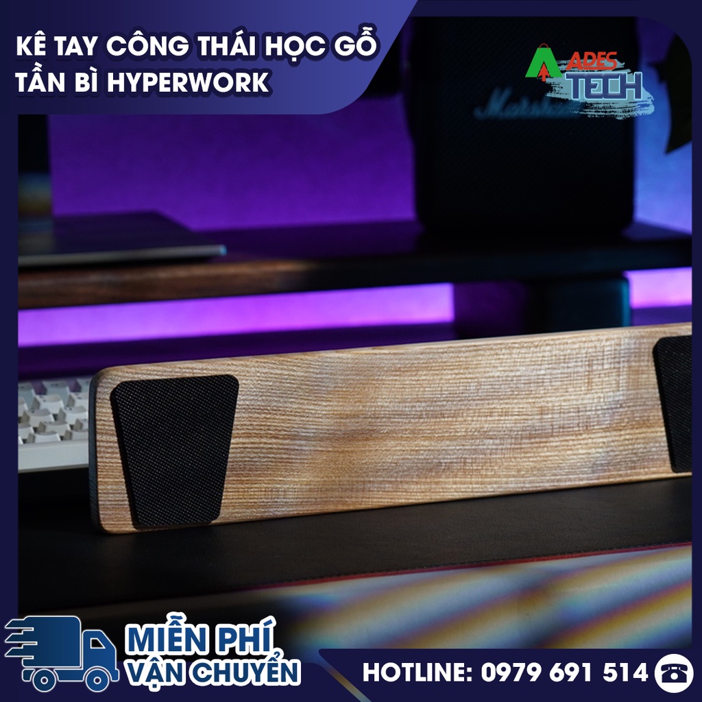 Kê Tay Công Thái Học Gỗ Tần Bì HyperWork Cao Cấp Cho Bàn Phím Cơ