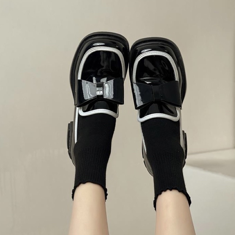 Giày búp bê nữ đế cao chất liệu êm ái, giày nữ phong cách lolita đính nơ đáng yêu cao 3-5p