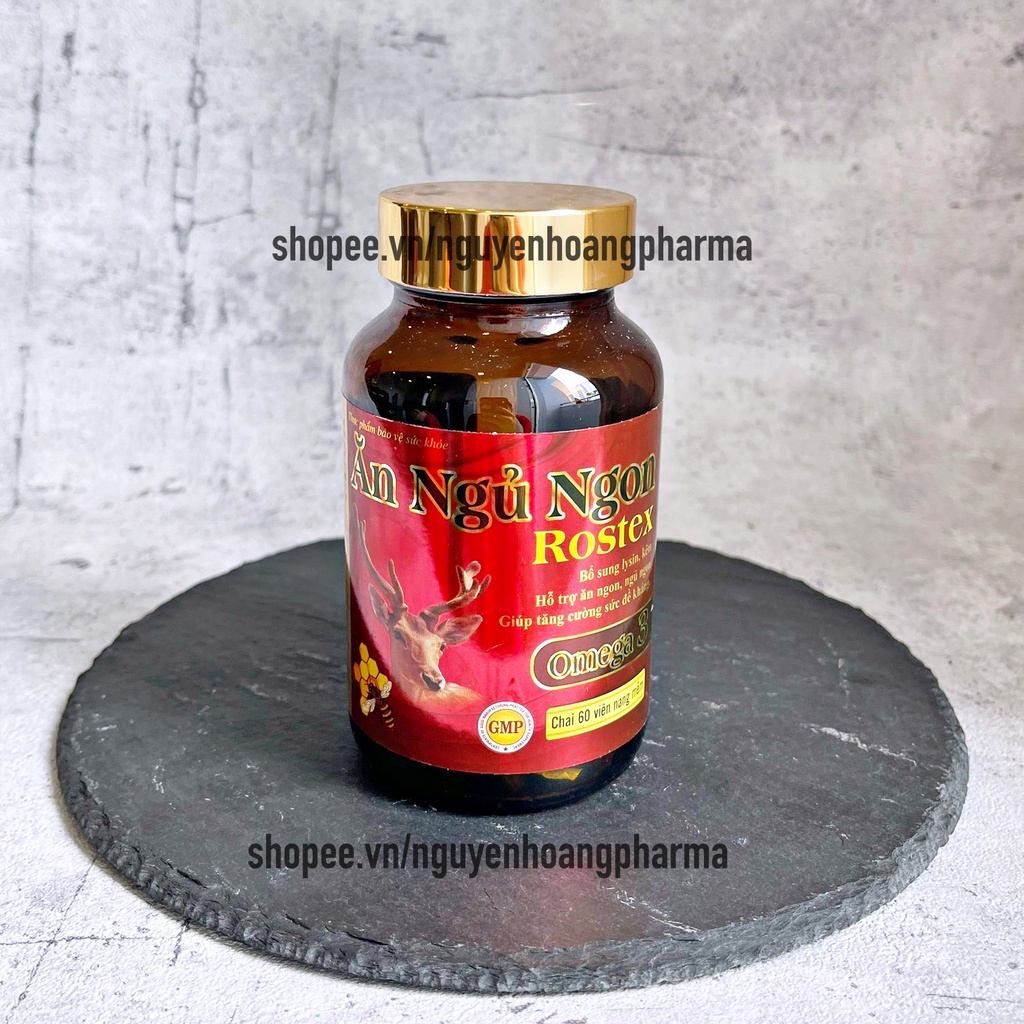 [ Chai ] Viên Ăn Ngủ Ngon Rostex bổ sung omega 3, lysin, kẽm loại bỏ mất ngủ, căng thẳng, stress - Chai 60 viên