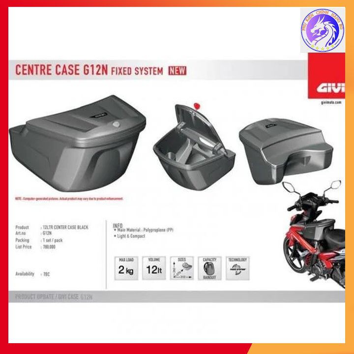 Thùng Giữa Xe Côn Tay Mô Tô - Xe Máy Givi G12N 12L Fixed Center Box 2019 - BH 2 Năm