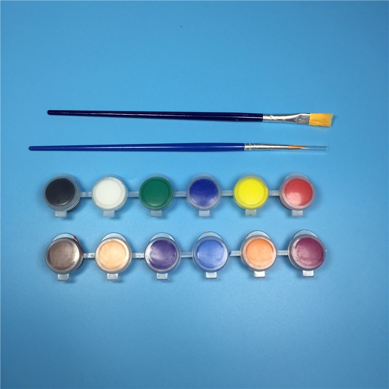 Bộ 12 Màu Acrylic Kèm 02 Cọ Vẽ Thích Hợp Cho Các Bạn Tô Vẽ Đồ Chơi Gỗ, Áo, Tô Tượng, Vẽ 3D, Giày, Thủy Tinh, Gỗ