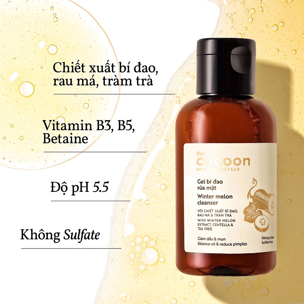 Combo Gel bí đao rửa mặt cocoon 140ml + nước dưỡng tóc tinh dầu bưởi pomelo 140ml