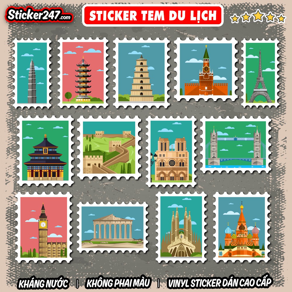 Sticker Tem Du lịch Địa Danh 🌈𝑭𝒓𝒆𝒆𝒔𝒉𝒊𝒑 chống nước sticker dán laptop, điện thoại, đàn, mũ bảo hiểm, vali - TRA01