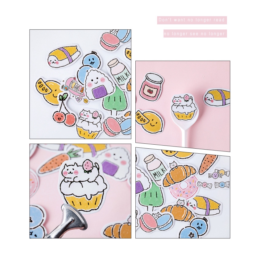 Hộp 45 Miếng Dán Trang Trí Lưu Bút Hình Bánh Kẹo Đồ Ăn Vặt Độc Đáo