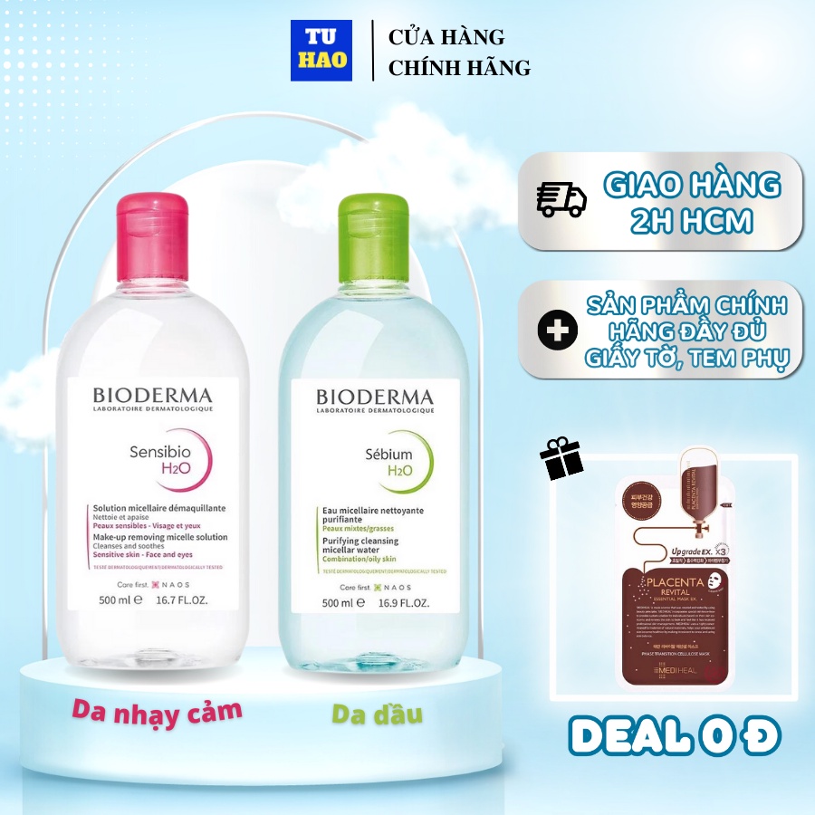 Nước tẩy trang Bioderma H20 dành cho da dầu Sebium, da nhạy cảm Sensibio 100ml