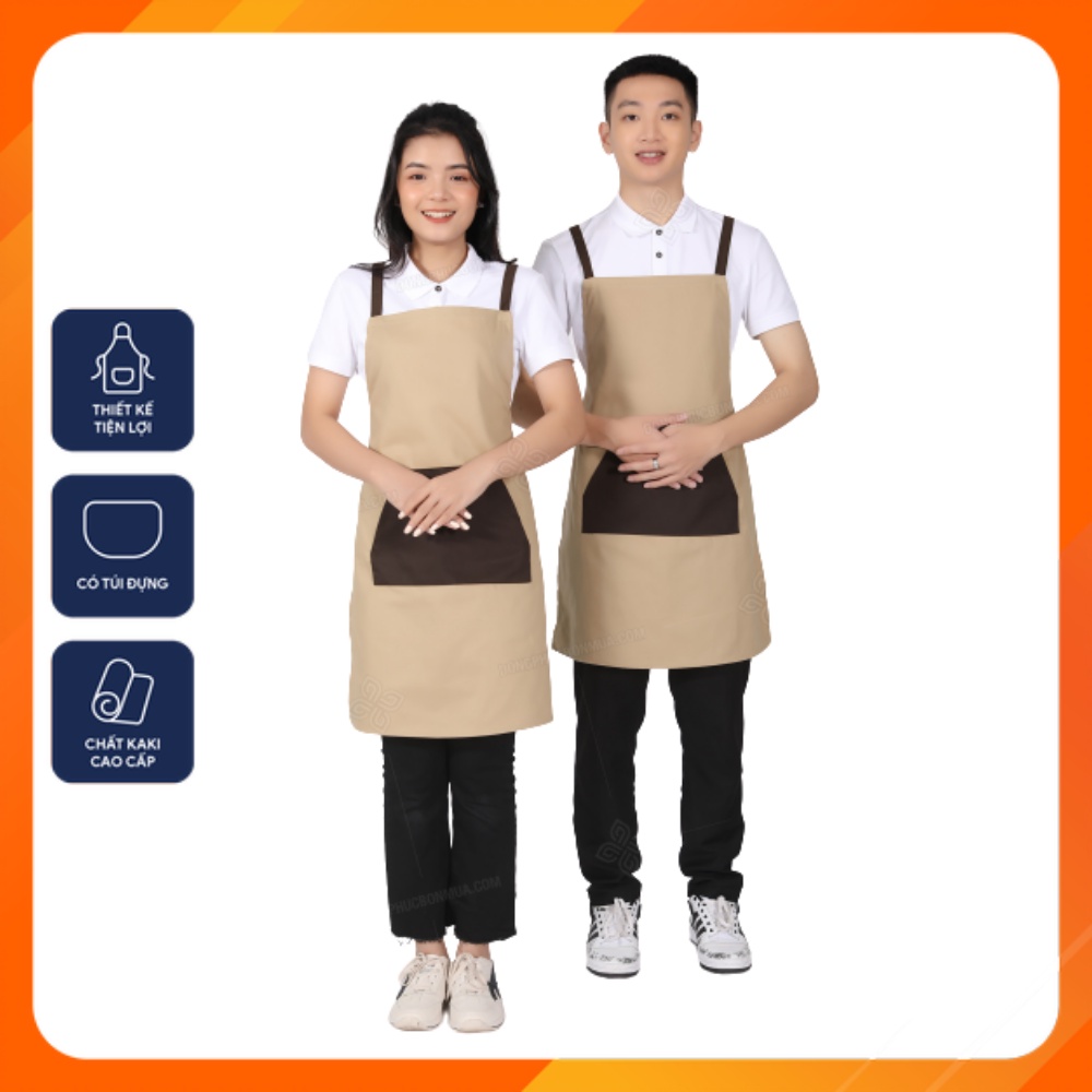 Tạp dề yếm chất liệu kaki cực đẹp - Màu be phối túi đen nổi bật - Chuẩn form dáng khi mặc, dễ dàng hoạt động, làm việc