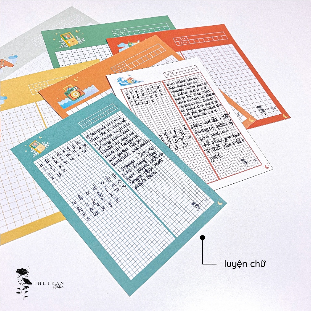 Bộ 10 tờ giấy ghi chép kẻ caro - A4, B5, A5, A6 - dọc, ngang retro / retro notepad / thetranstudio