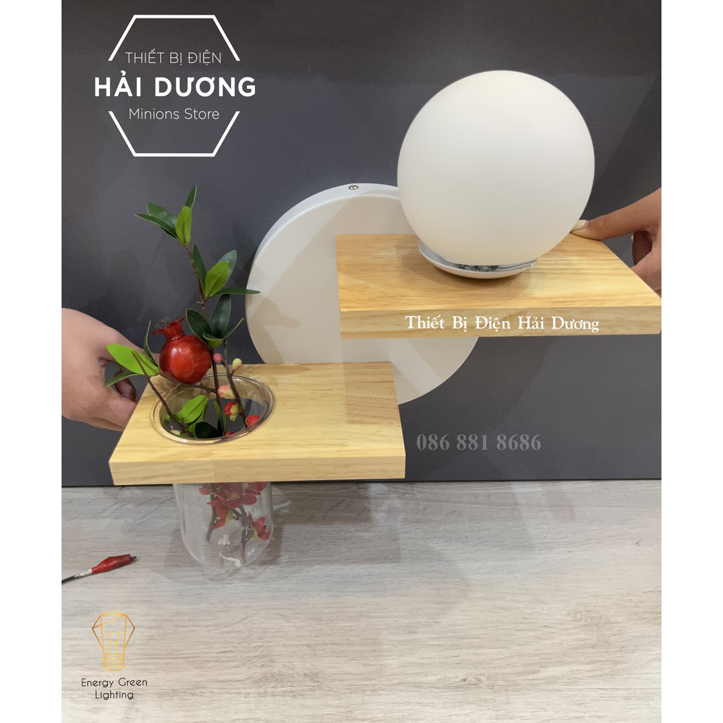 Đèn Tường Kệ Gỗ Chao Thủy Tinh Hiện Đại DT-3639 - Trang Trí Căn Phòng - Energy Green Lighting - Đã Bao Gồm Bóng LED 3W