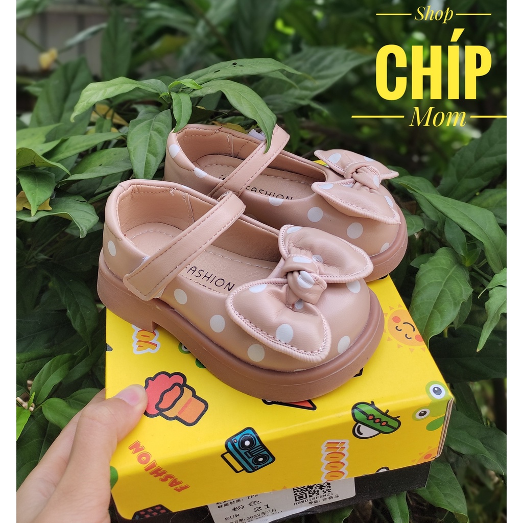 giày búp bê bé gái giày bệt cho bé chấm bi nơ may chắc chắn da PU mềm êm chân đế chống trượt thời trang thu đông D18