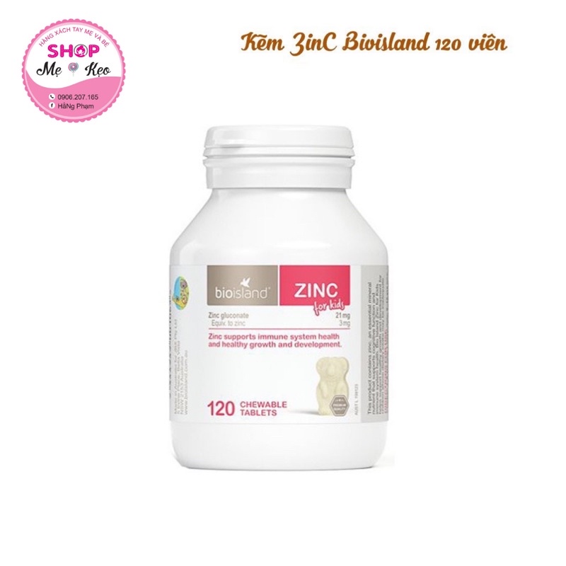 KẸO KẼM Zinc BIOISLAND 120 viên cho bé từ 1 tuổi