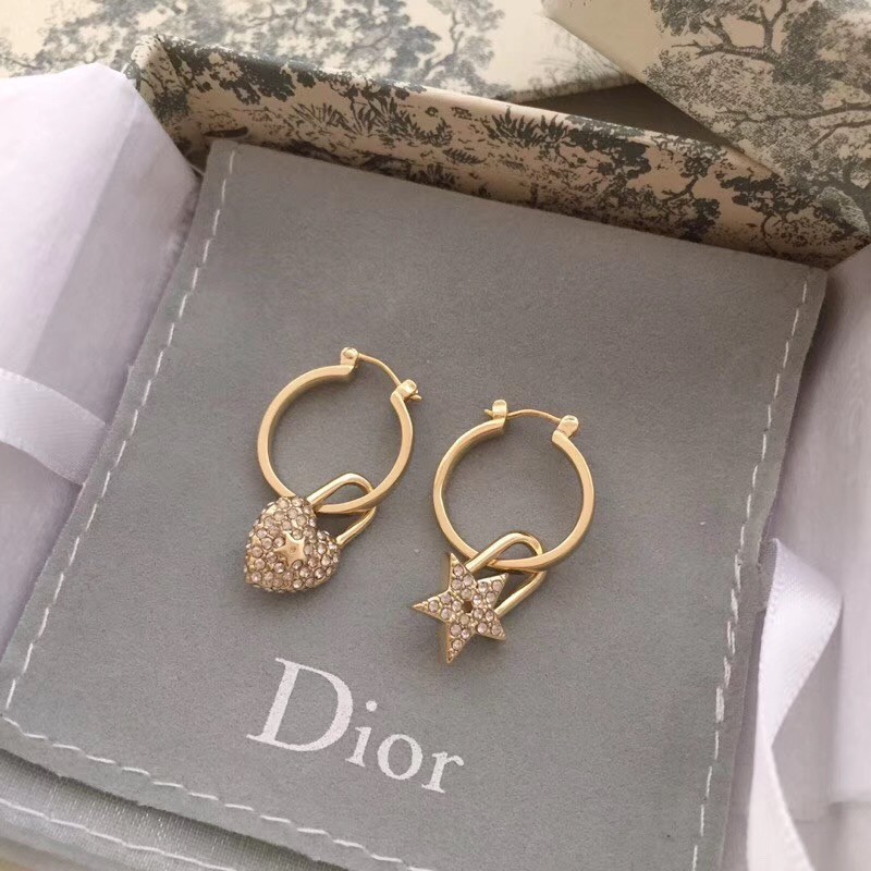 Dior Bông Tai Đính Đá Hình Ổ Khóa Trái Tim Bất Đối Xứng Cổ Điển 21