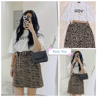 Set đồ nữ cá tính Ulzzang đi chơi giá rẻ Áo phông tay lỡ Chân Váy Báo Đốm Nasu May