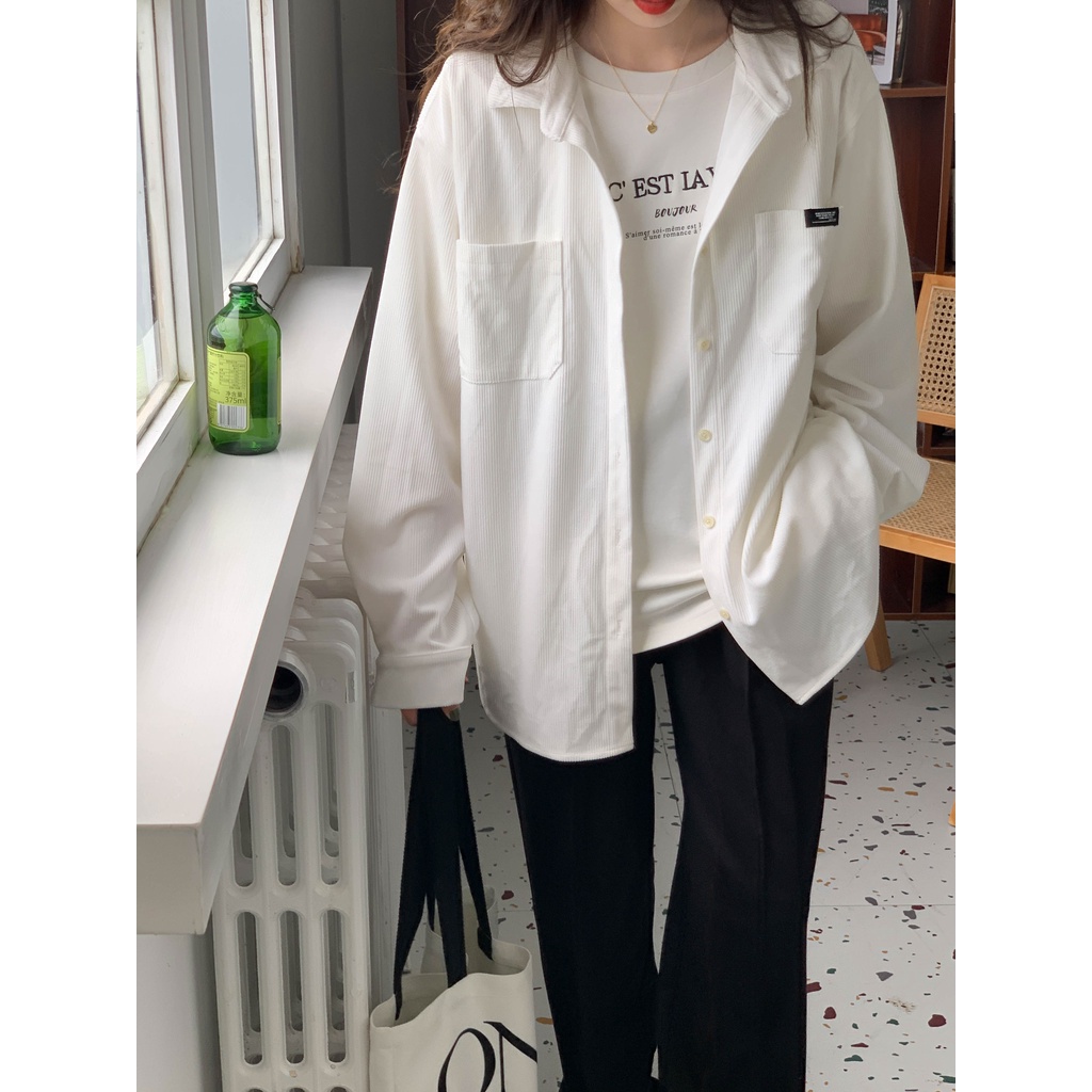 Áo Khoác Sơ Mi Tay Dài Dáng Rộng Cài Một Hàng Nút Thời Trang 45881