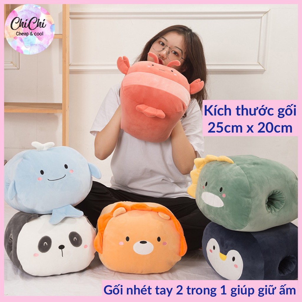 Gối Nhét Tay 2 Trong 1 Giúp Giữ Ấm Hình Thú Hoạt Hình Siêu Cute. Hàng nhập mềm mịn, tiện lợi.Gối văn phòng đa năng GVP09