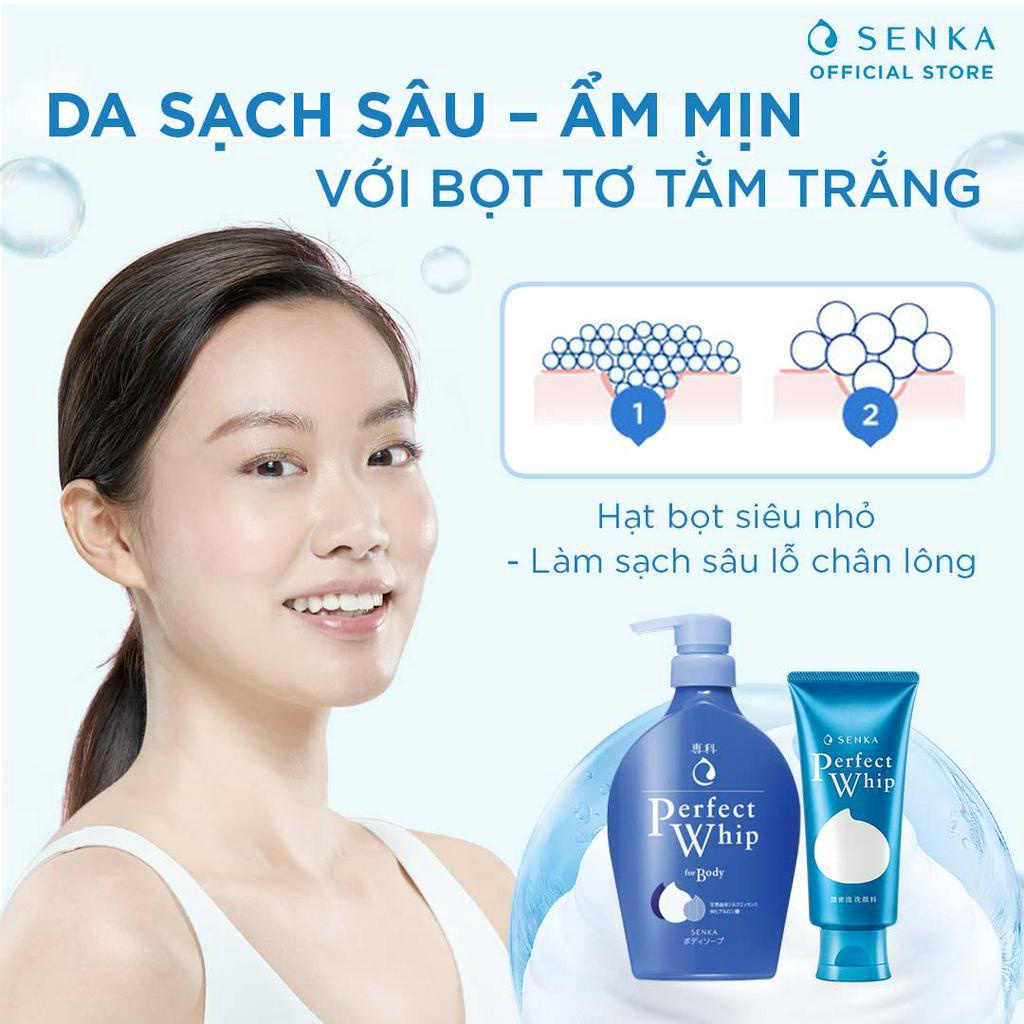 Bộ đôi Senka sữa tắm dưỡng ẩm 500ml và sửa rửa mặt tạo bọt dưỡng ẩm chiết xuất tơ tằm 120g