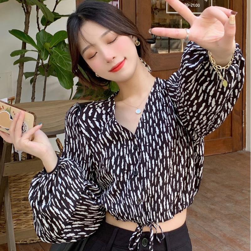 Áo Sơ Mi Tay Dài Dáng Rộng Họa Tiết Hoa Phong Cách Hàn Quốc Mới