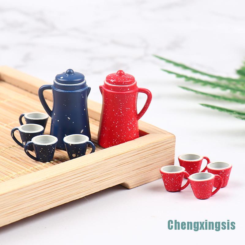 [Chengxingsis]5Pcs/Set 1:12 Mini Toy Model Doll House Accessories Creative Red Kettle Decorate