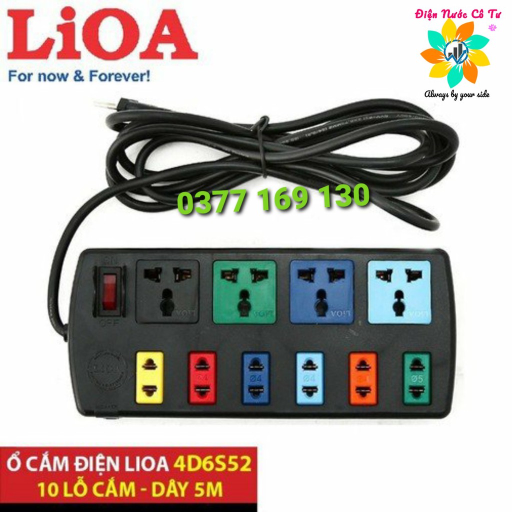 Ổ cắm điện Lioa 10 ổ cắm có 3 chấu đa năng dây 5 mét 4D6S52