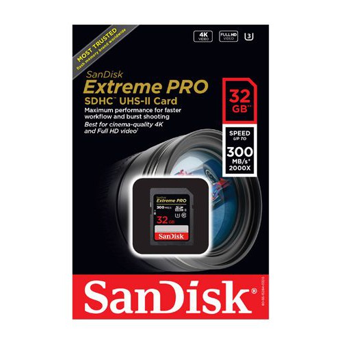 Thẻ nhớ máy ảnh SDHC Sandisk Extreme Pro UHS-II U3 2000x 32GB 300MB/s (Đen)