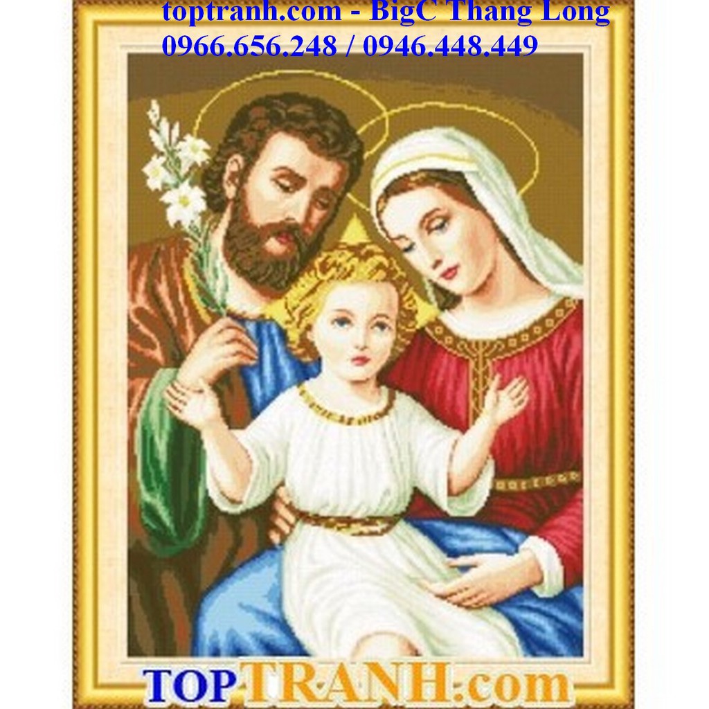 tranh thêu chữ thập gia đình thánh gia, gia đình chúa Jesu A608 ( chưa thêu)