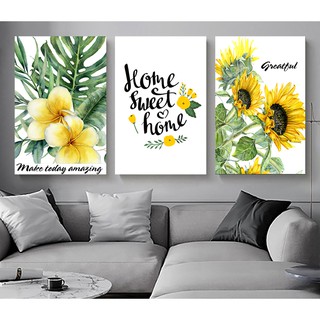 Bộ 3 tranh canvas treo tường hoa tông vàng in chữ theo yêu cầu - 35 x 50 cm