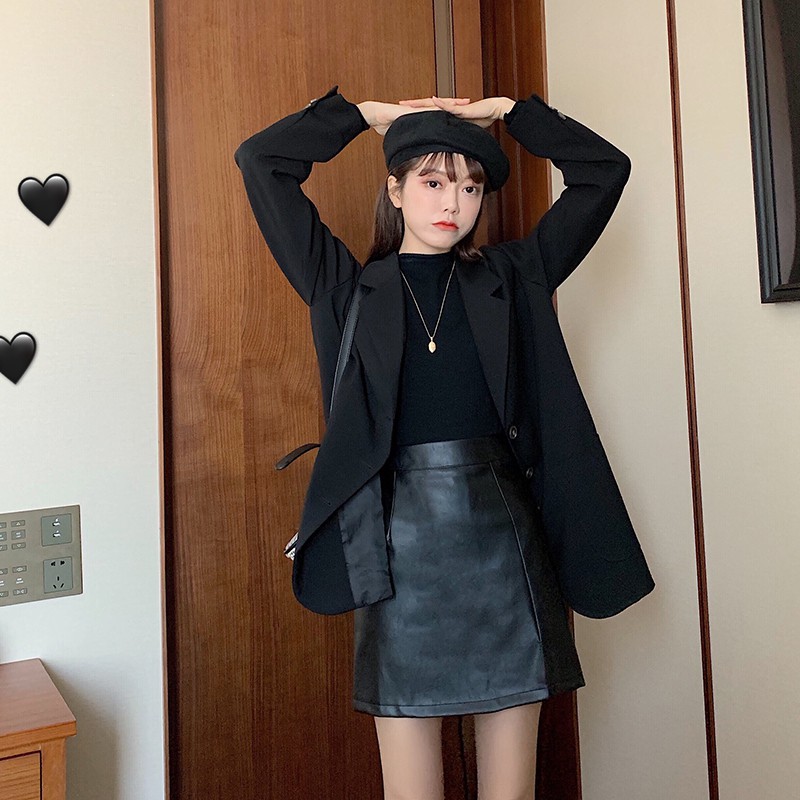 Chân Váy Da ⚡️𝐁𝐈𝐆𝐒𝐈𝐙𝐄⚡️ Cạp cao dấu bụng dáng chữ A siêu xinh