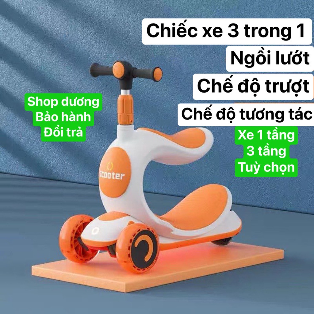 Xe vui chơi Scooter trẻ em bé có thể ngồi trượt 3 trong 1. Thích hợp cho trẻ từ 1-6 tuổi