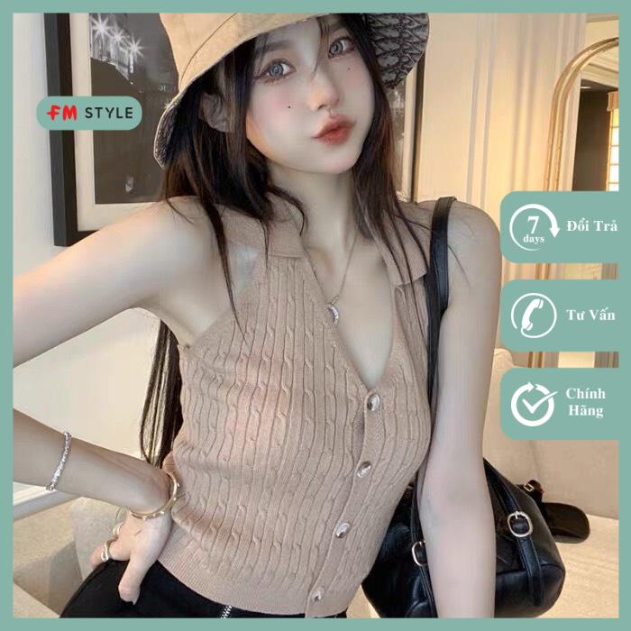 Áo cardigan FM STYLE kiểu sát nách cổ bẻ chất len mềm nổi vân sọc thời trang ulzzang mùa hè 204270024