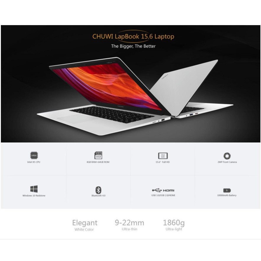 Laptop NoteBook Chuwi 15.6 inch Ultra-light Z8350 4G 64G Windown 10 + tặng kèm chuột và lót chuột - King Of Prussia