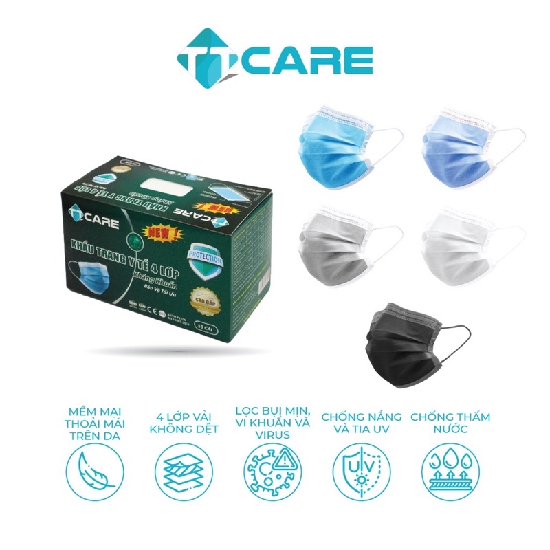 [Khẩu trang TT care chính hãng ]Khẩu Trang Y Tế 4 Lớp Siêu Kháng Khuẩn TT CARE Lọc Sạch Bụi Mịn Bảo Vệ Sức Khỏe Hiệu Quả