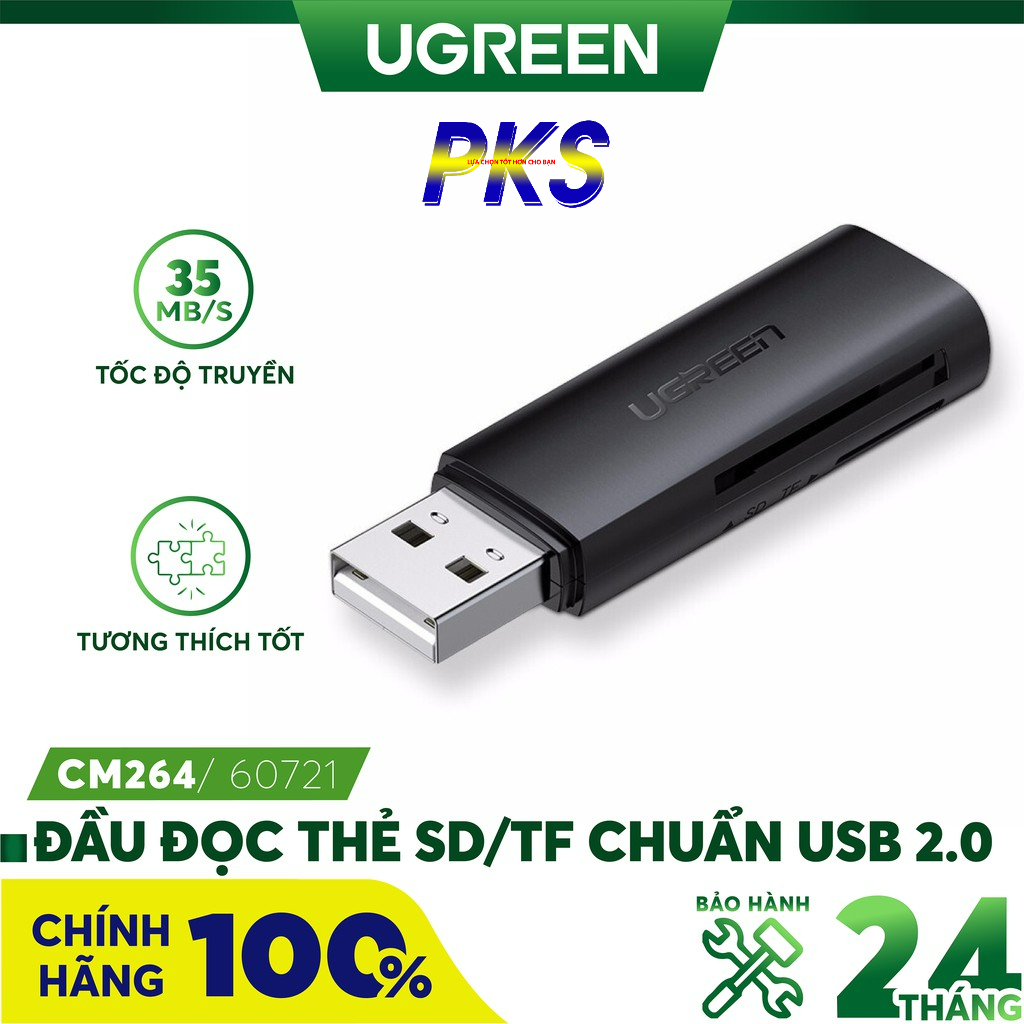 Đầu đọc thẻ SD/TF chuẩn USB 2.0 UGREEN CM180 60721 - Hàng chính hãng