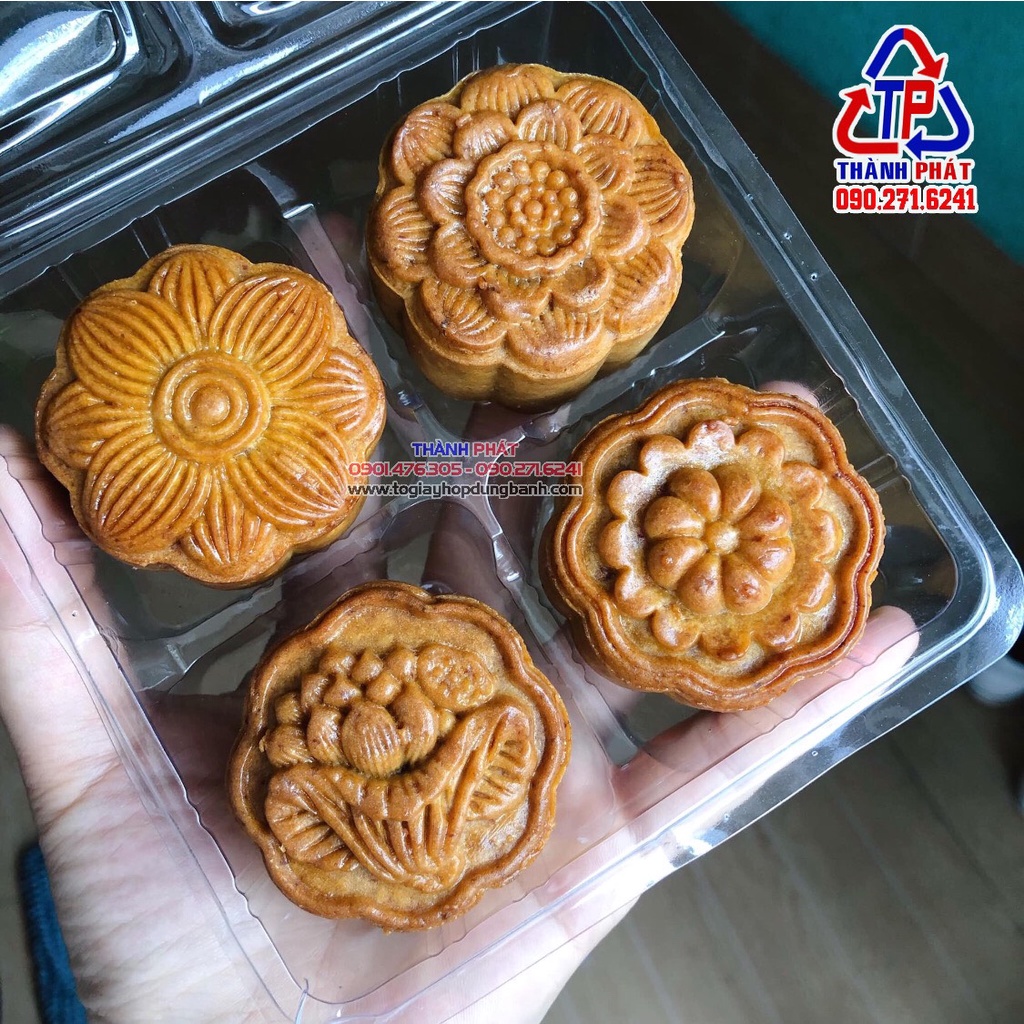 100 Hộp 4 ngăn đựng bánh H161 đựng bánh trung thu, su singapore , tart trứng