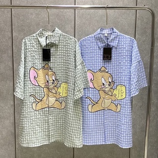 Đầm Sơ Mi Caro Dáng Suông Họa Tiết Jerry Mouse Dễ Thương Hàng QC [HÌNH THẬT]