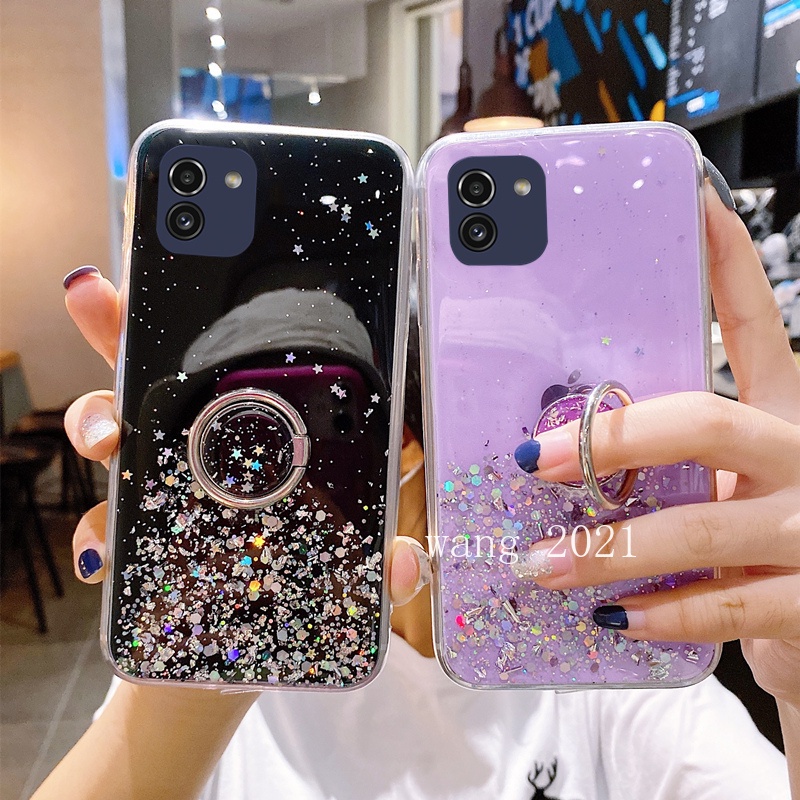 Ốp Điện Thoại Mềm Có Nhẫn Đỡ Hình Ngôi Sao Lấp Lánh Cho Samsung Galaxy A03 S22 S21 FE 5G + Ultra 5G