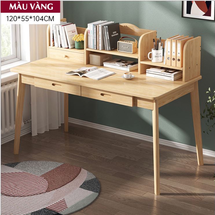 Bàn Làm Việc Có Ngăn Kéo Gỗ Thông Tự Nhiên, Bàn Học, Văn Phòng, Để Đặt Máy Tính Thông Minh (Phân Loại Kèm Giá Sách)