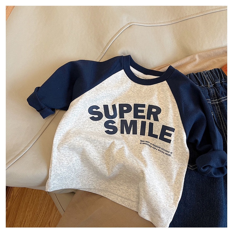 Áo Thun Tay Dài 100% Cotton Màu Sắc Tương Phản Phong Cách Hàn Quốc Cho Bé