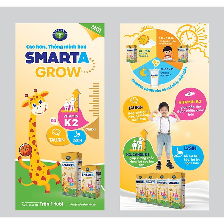 Thùng sữa công thức pha sẵn Nutricare Smarta Grow (110ml x 48 hộp) - hỗ trợ tăng chiều cao, phát triển não bộ