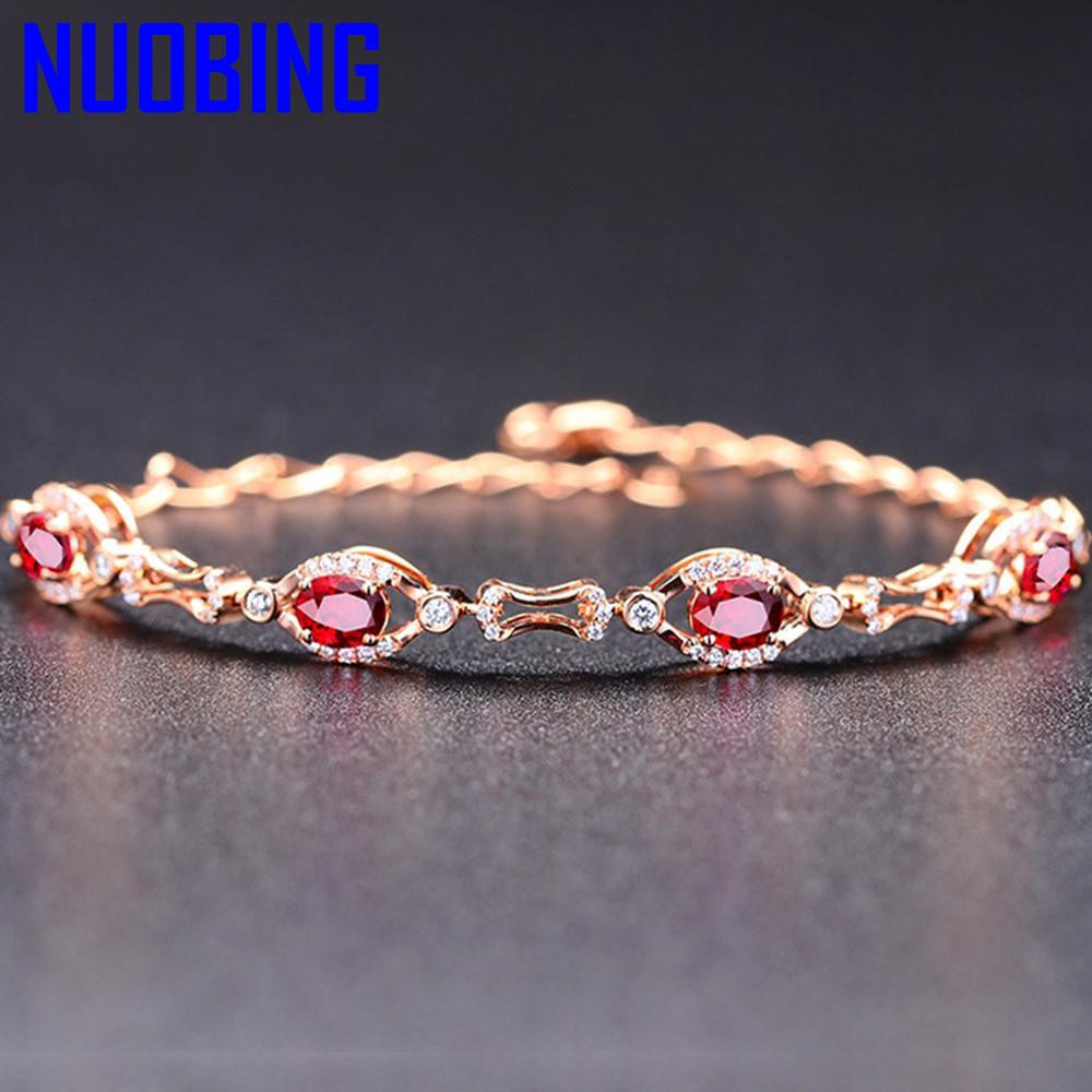 Vòng Tay Mạ Vàng Hồng 925 Đính Đá Ruby Sang Trọng Thời Trang Cho Nữ