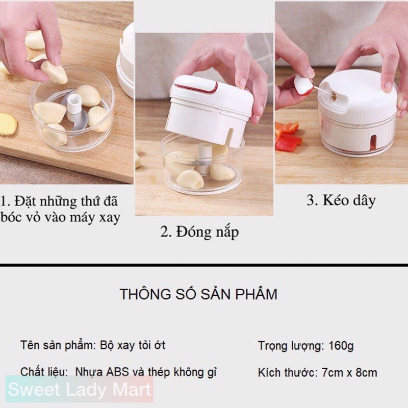 Xay Tỏi Ớt Gừng Hành Khô FOOD CHOPPER Chính Hãng - Dụng Cụ Nghiền Thực Phẩm Dây Rút Mini