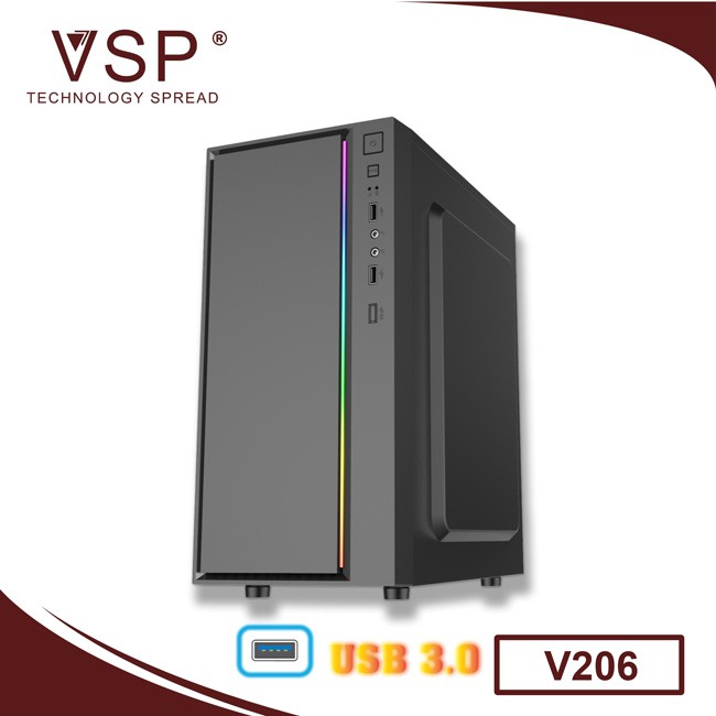 VỎ NGUỒN MÁY TÍNH VSP Case V206 (mATX) Có Sẵn LED RGB/USB 3.0