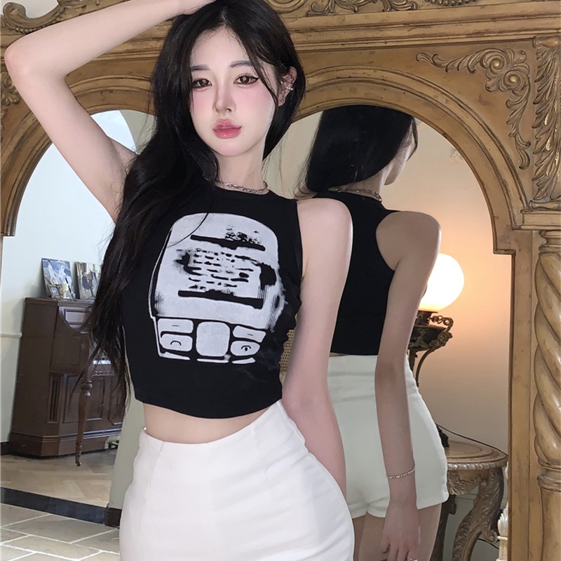 Áo Croptop Không Tay In Họa Tiết Thời Trang Dành Cho Nữ