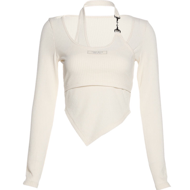 Áo Thun Giả Hai Lớp Dài Tay Cổ Yếm Phong Cách Mới Dành Cho Nữ 2022