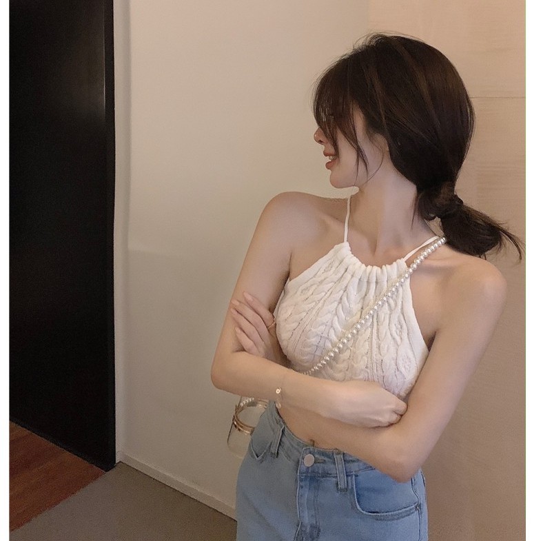 Cocory vn Áo croptop dệt kim không tay thời trang hè cho nữ