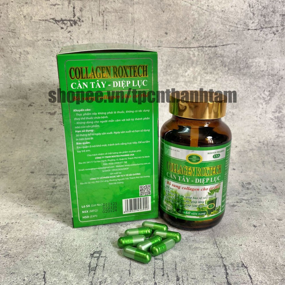 Viên uống COLLAGEN DIỆP LỤC CẦN TÂY hỗ trợ làm đẹp da, trắng sáng da, giảm cân – Hộp 60 viên | BigBuy360 - bigbuy360.vn