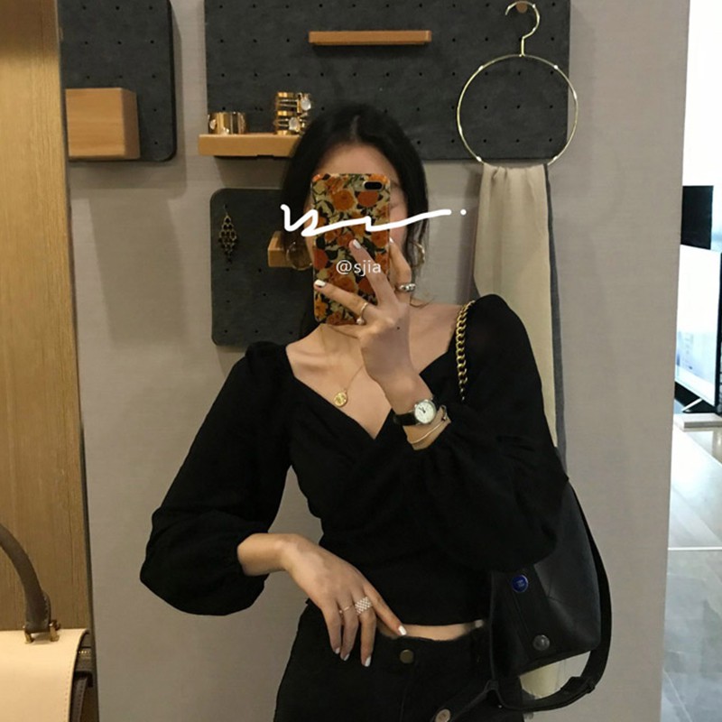 Áo Nhung Xếp Ly Tay Phồng Cổ Chữ V Phong Cách Retro Hàn Quốc Có 2 Màu Lựa Chọn | BigBuy360 - bigbuy360.vn