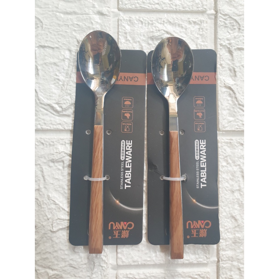 Bộ 6c Thìa inox cán gỗ hàng xịn dùng gia đình, nhà hàng Kt: 16x3cm (ảnh thật)