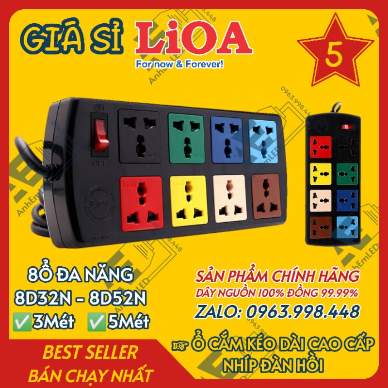 Ổ DÂY LIOA CHÍNH HÃNG 3 lỗ 4 lỗ 6 lỗ 8 lỗ 10 lỗ có công tắc 3m 5m 4D6S32 4D6S52 8D32N 8D52N 3D3S32 3D3S52 6DOF32N 6D32N