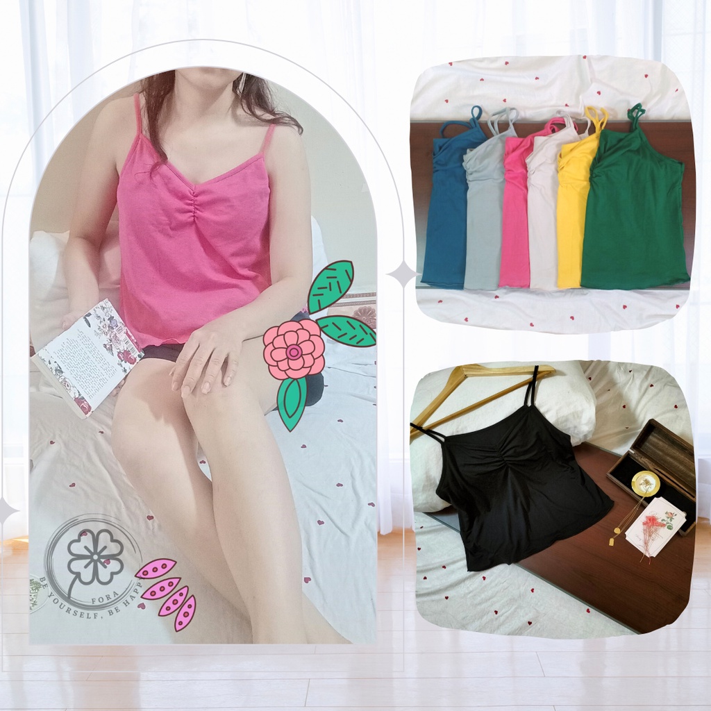 Áo hai dây dáng suông không đệm vải cotton co giãn 2 dây nữ A02