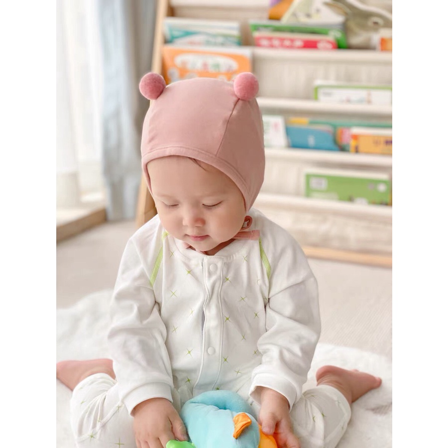 Mũ cục bông cho bé sơ sinh 2 lớp phong cách Hàn Quốc