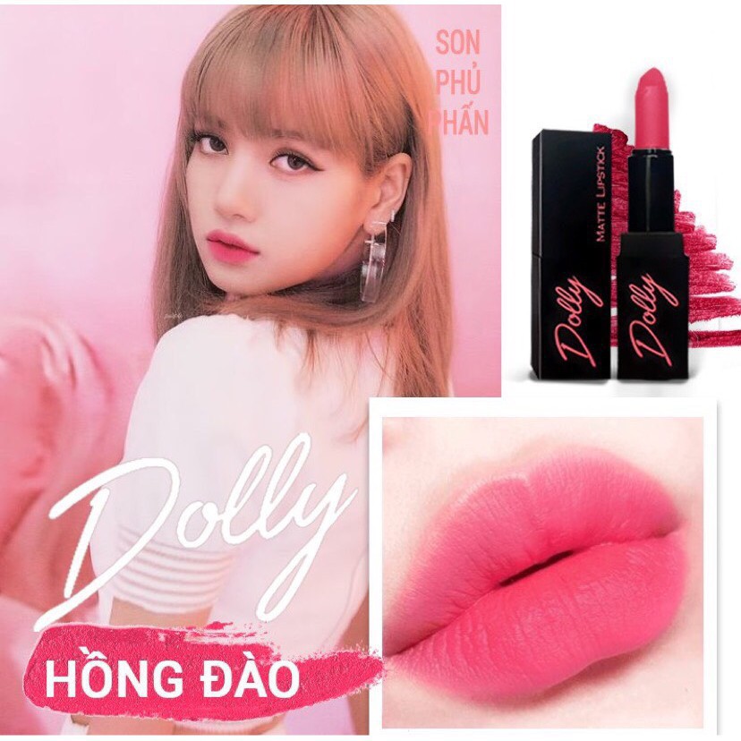 [Hồng Đào ] Son Sáp Phủ Phấn Dolly Không Chì Màu Hồng Đào